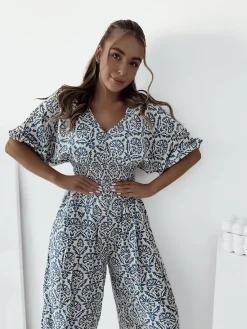 Sale Wzorzysty kombinezon damski Spodnie Materiałowe|Kombinezony