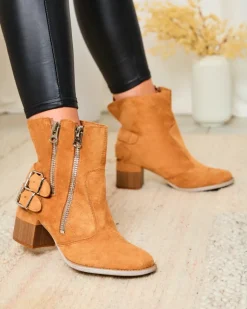 Best Zdobione botki na obcasie w kolorze camel Zerta Botki Bez Ocieplenia|Botki Na Słupku