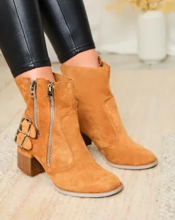 Best Zdobione botki na obcasie w kolorze camel Zerta Botki Bez Ocieplenia|Botki Na Słupku