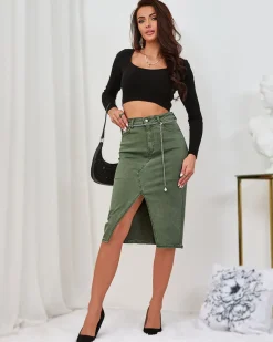 Sale Zielona jeansowa damska spódnica Spódnice