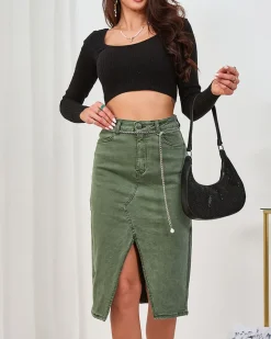 Sale Zielona jeansowa damska spódnica Spódnice
