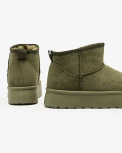 Online Zielone buty śniegowce damskie na platformie Ersinella Śniegowce|Botki Z Delikatnym Ociepleniem
