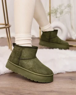 Online Zielone buty śniegowce damskie na platformie Ersinella Śniegowce|Botki Z Delikatnym Ociepleniem