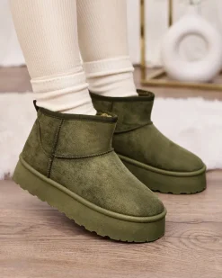 Online Zielone buty śniegowce damskie na platformie Ersinella Śniegowce|Botki Z Delikatnym Ociepleniem