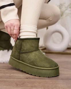 Online Zielone buty śniegowce damskie na platformie Ersinella Śniegowce|Botki Z Delikatnym Ociepleniem