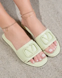 Zielone damskie klapki z eko skóry Cartec Klapki Płaskie