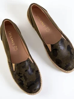 Hot Zielone damskie espadryle w moro Nuhente Espadryle Płaskie