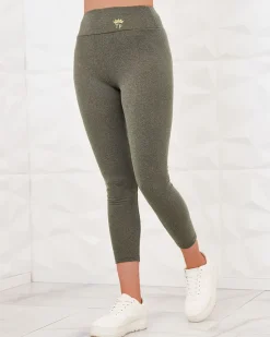 Best Zielone damskie ciepłe legginsy z haftem Legginsy / Tregginsy