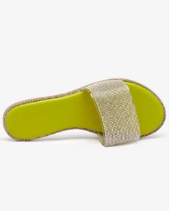 Best Zielone damskie klapki z cyrkoniami Verina Klapki Płaskie