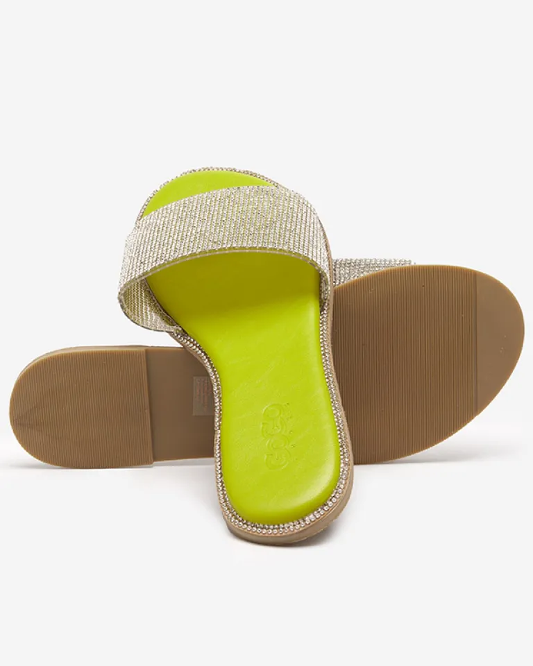 Best Zielone damskie klapki z cyrkoniami Verina Klapki Płaskie