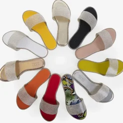 Best Zielone damskie klapki z cyrkoniami Verina Klapki Płaskie