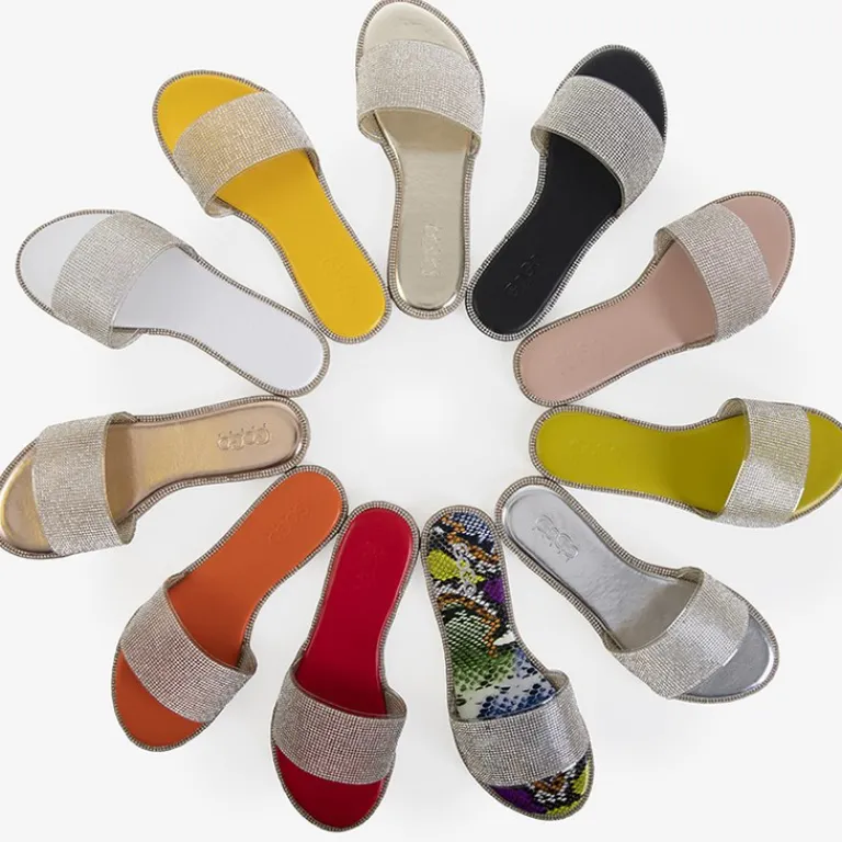 Best Zielone damskie klapki z cyrkoniami Verina Klapki Płaskie