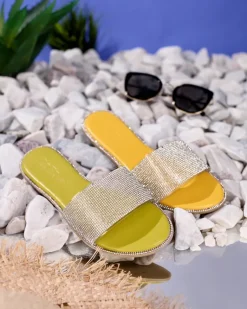 Best Zielone damskie klapki z cyrkoniami Verina Klapki Płaskie