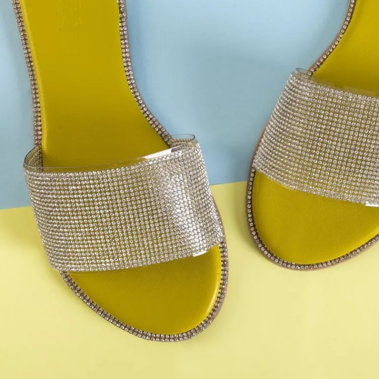 Best Zielone damskie klapki z cyrkoniami Verina Klapki Płaskie