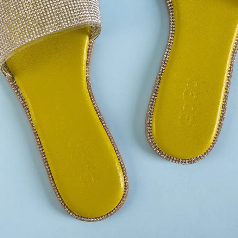 Best Zielone damskie klapki z cyrkoniami Verina Klapki Płaskie