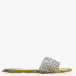 Best Zielone damskie klapki z cyrkoniami Verina Klapki Płaskie