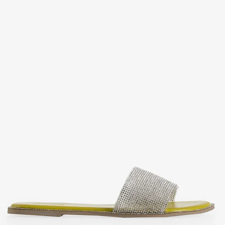 Best Zielone damskie klapki z cyrkoniami Verina Klapki Płaskie