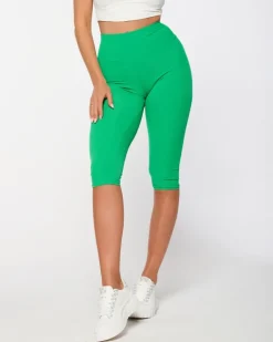 New Zielone damskie prążkowane legginsy kolarki Spodenki 3/4|Krótkie Spodenki