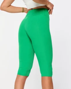 New Zielone damskie prążkowane legginsy kolarki Spodenki 3/4|Krótkie Spodenki