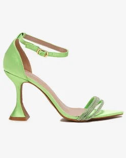 Discount Zielone damskie sandałki na szpilce z ozdobnymi cyrkoniami Manestri Szpilki|Sandały Na Szpilce