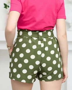 Best Zielone damskie materiałowe krótkie spodenki w groszki Szorty|Krótkie Spodenki