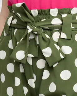 Best Zielone damskie materiałowe krótkie spodenki w groszki Szorty|Krótkie Spodenki