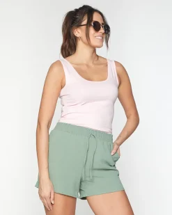 Best Zielone damskie materiałowe krótkie spodenki PLUS SIZE Szorty|Krótkie Spodenki