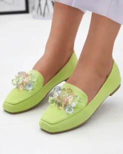 Discount Zielone eko- zamszowe mokasyny damskie Gepossa Półbuty|Espadryle Płaskie