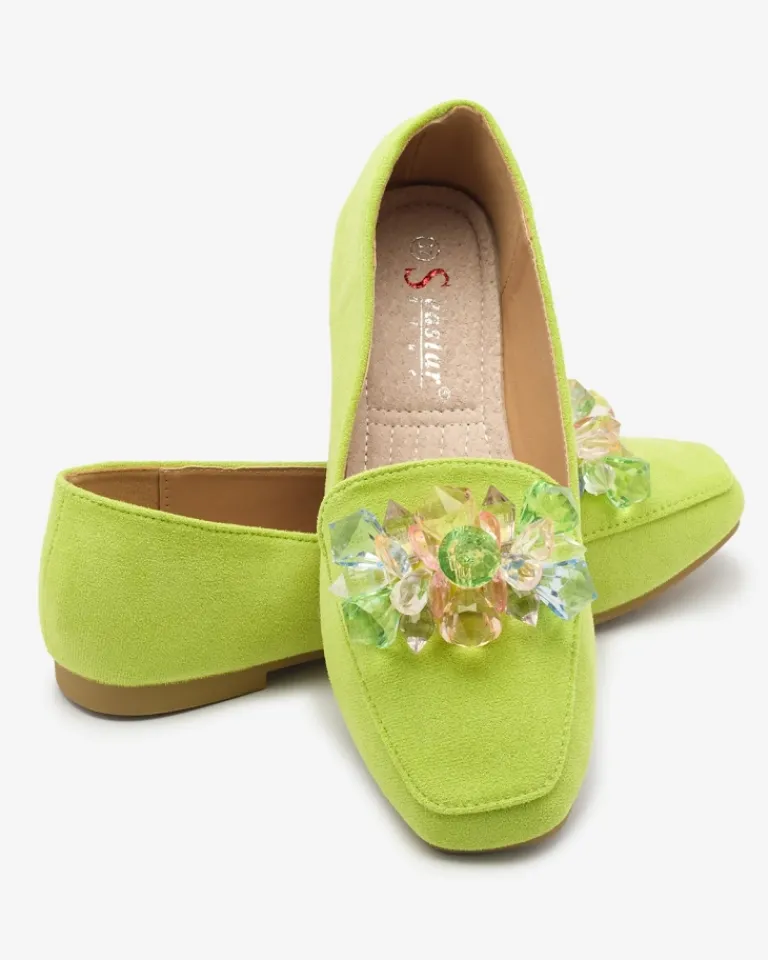 Discount Zielone eko- zamszowe mokasyny damskie Gepossa Półbuty|Espadryle Płaskie