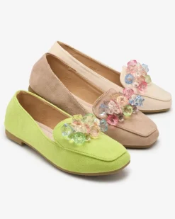 Discount Zielone eko- zamszowe mokasyny damskie Gepossa Półbuty|Espadryle Płaskie