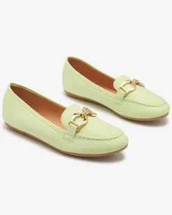 Zielone eko-skórzane damskie mokasyny z ozdobą Wiwet Mokasyny Na Płaskiej Podeszwie