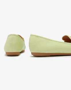 Zielone eko-skórzane damskie mokasyny z ozdobą Wiwet Mokasyny Na Płaskiej Podeszwie