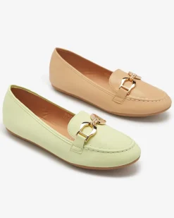 Zielone eko-skórzane damskie mokasyny z ozdobą Wiwet Mokasyny Na Płaskiej Podeszwie