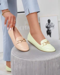 Zielone eko-skórzane damskie mokasyny z ozdobą Wiwet Mokasyny Na Płaskiej Podeszwie