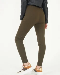 Sale Zielone tregginsy damskie materiałowe z ozdobnymi napisami Legginsy / Tregginsy|Spodnie Materiałowe