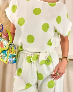 Sale Zielono - biały damski komplet w groszki Damskie Komplety Damskie