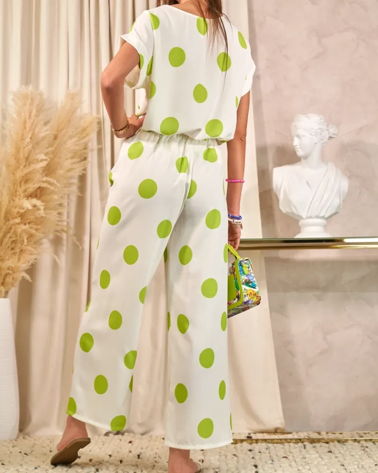 Sale Zielono - biały damski komplet w groszki Damskie Komplety Damskie