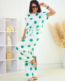 Sale Zielono - biały damski komplet w groszki Damskie Komplety Damskie