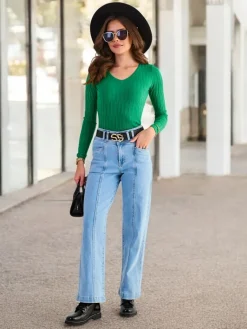 Best damski sweter z dekoltem w serek Swetry