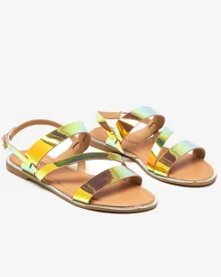 Outlet Złote damskie holograficzne sandałki Ajazz Sandały Płaskie