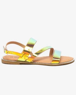 Outlet Złote damskie holograficzne sandałki Ajazz Sandały Płaskie