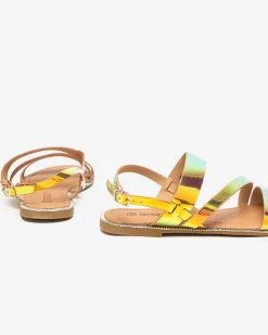 Outlet Złote damskie holograficzne sandałki Ajazz Sandały Płaskie