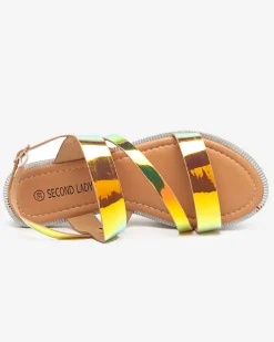 Outlet Złote damskie holograficzne sandałki Ajazz Sandały Płaskie