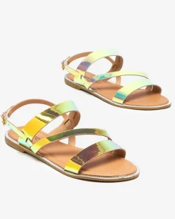 Outlet Złote damskie holograficzne sandałki Ajazz Sandały Płaskie