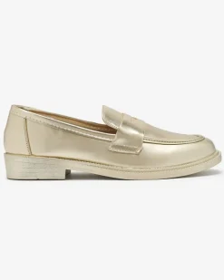 Online Złote mokasyny damskie z eko skóry Zibom Półbuty|Mokasyny Na Płaskiej Podeszwie