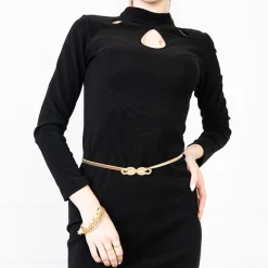 Online Złoty damski elastyczny pasek ze zdobieniem Damskie Paski