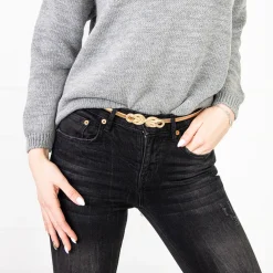 Online Złoty damski elastyczny pasek ze zdobieniem Damskie Paski