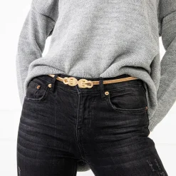 Online Złoty damski elastyczny pasek ze zdobieniem Damskie Paski