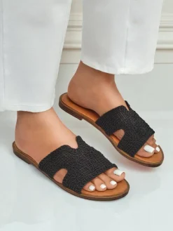 New Rpyalfashion Klapki damskie z ozdobnym paseczkiem Braida Klapki Płaskie