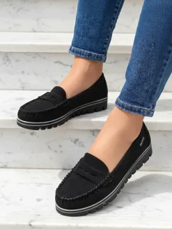 Sale Sabella Czarne Mokasyny z Ekoskóry Mokasyny Na Płaskiej Podeszwie